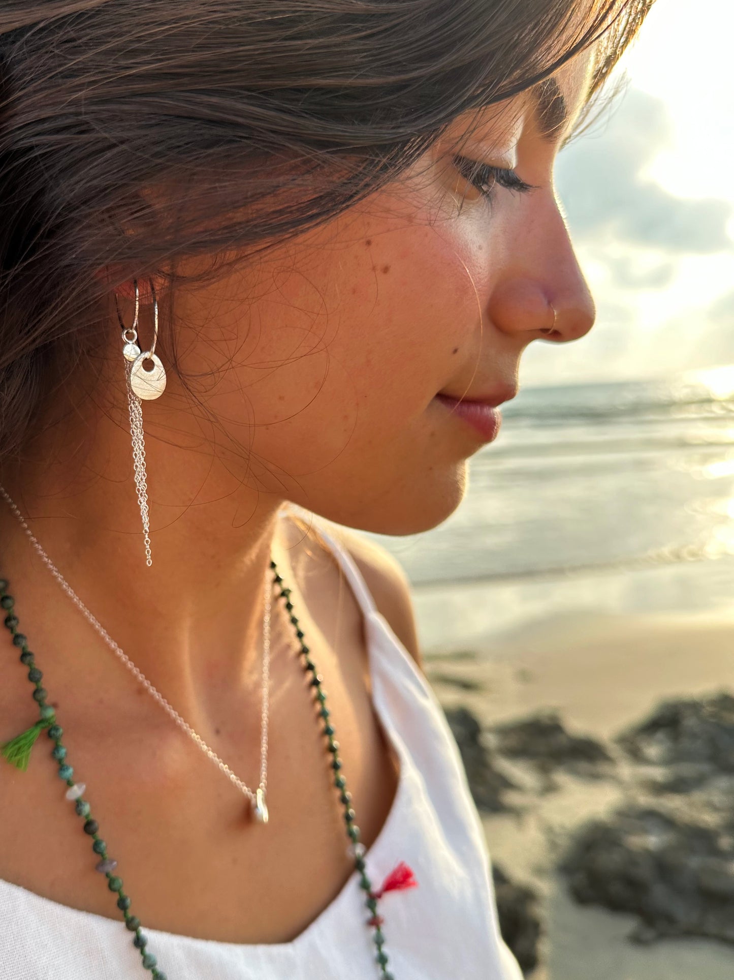 Silver Tassel Loop Earrings