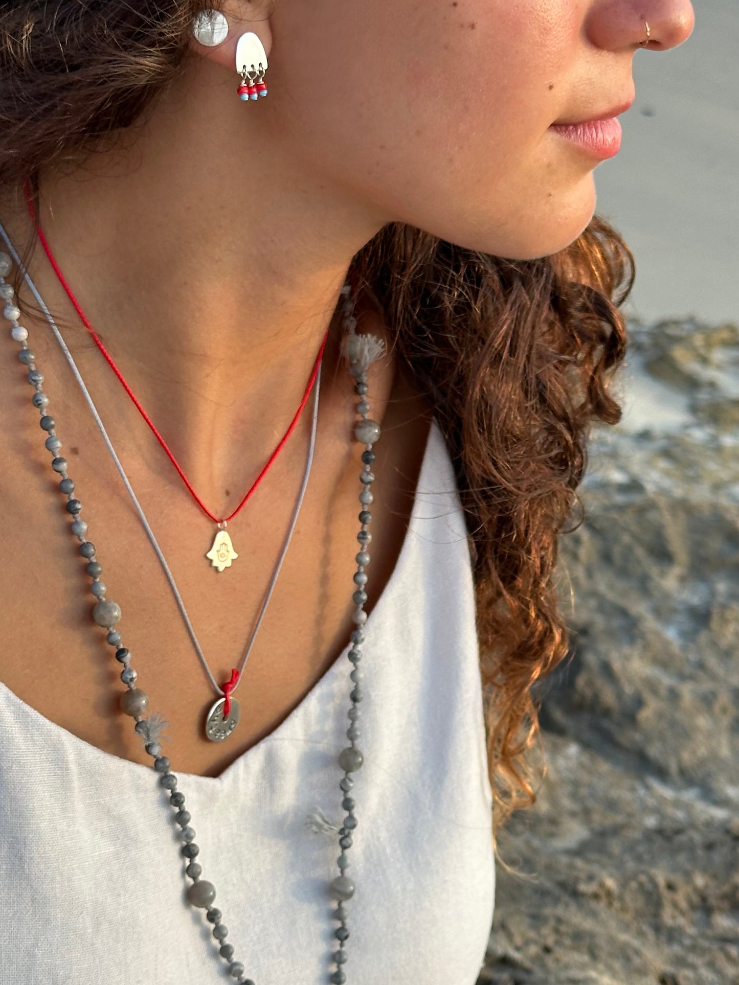 Silver Stud Earrings with Beads