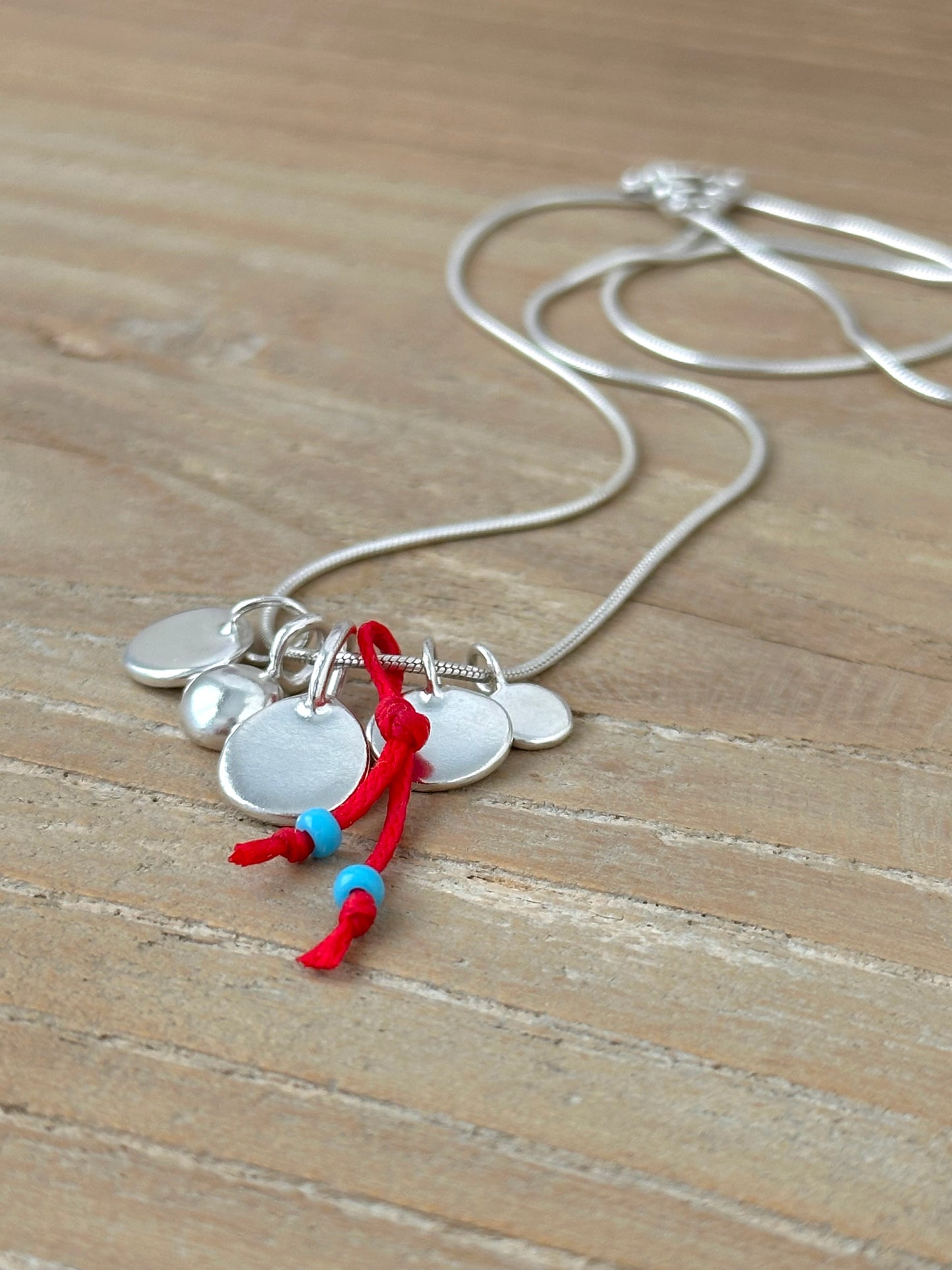 Five Charms Silver Necklace with Red String