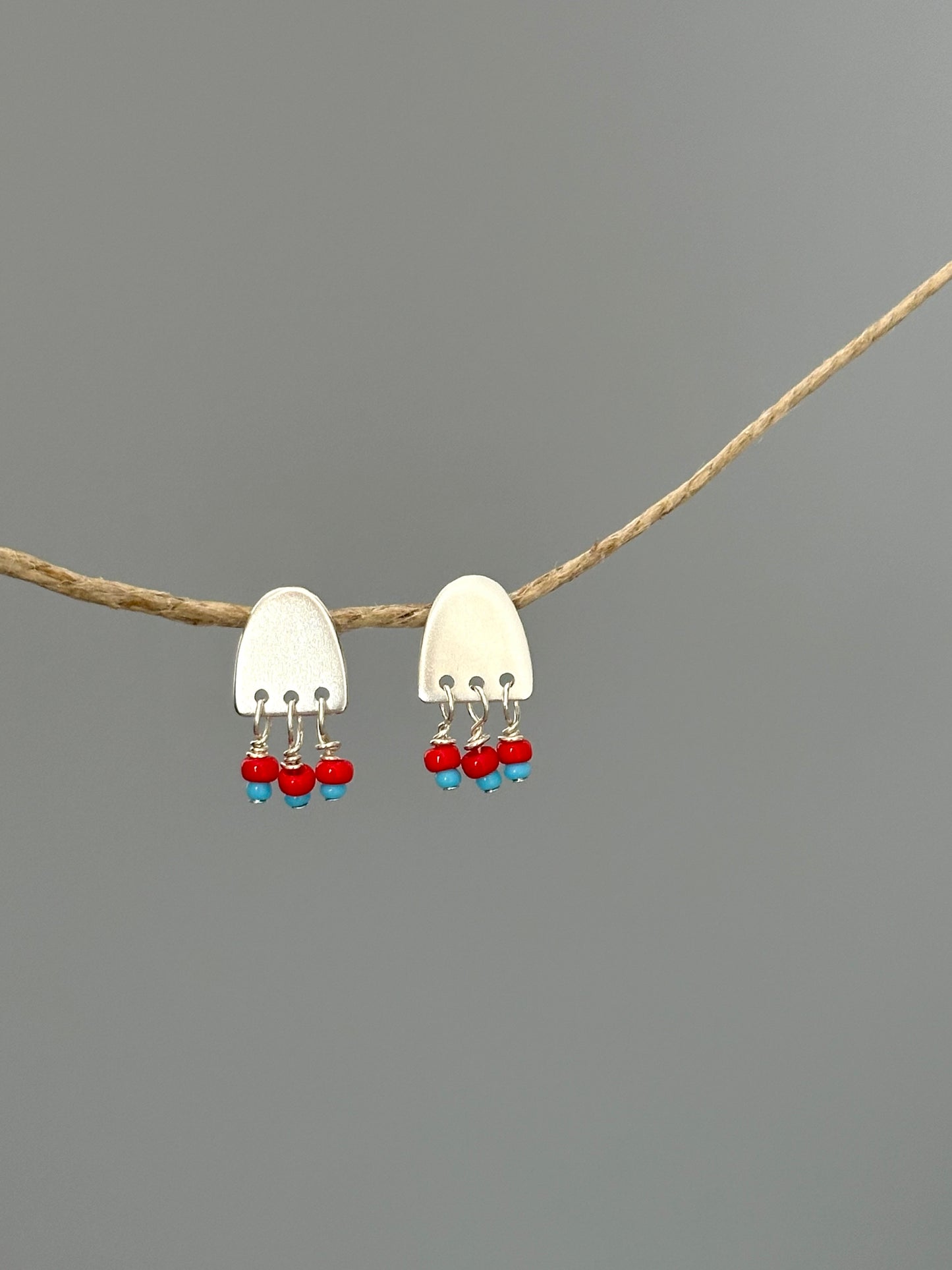 Silver Stud Earrings with Beads