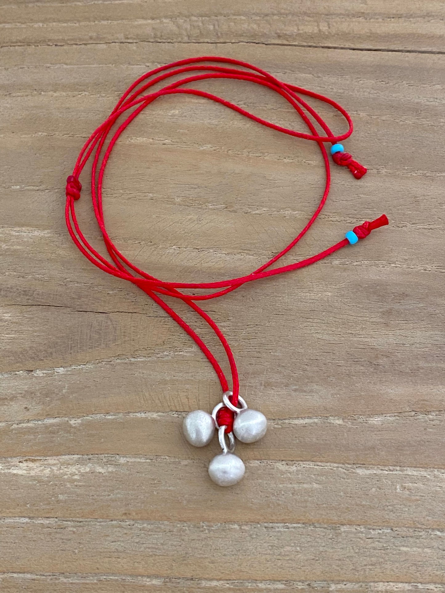 Solid Silver Ball Necklace with Red String