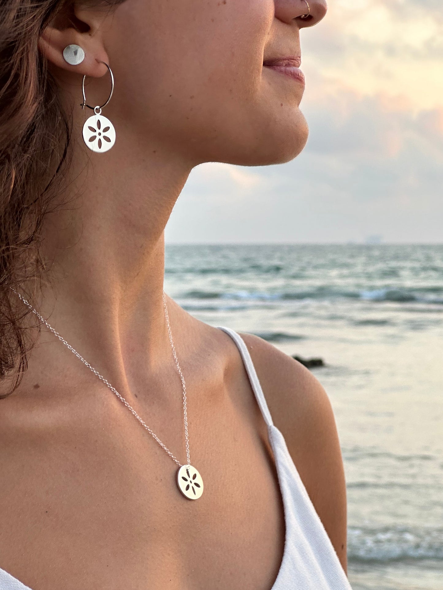 Silver Flower Hoop Earrings