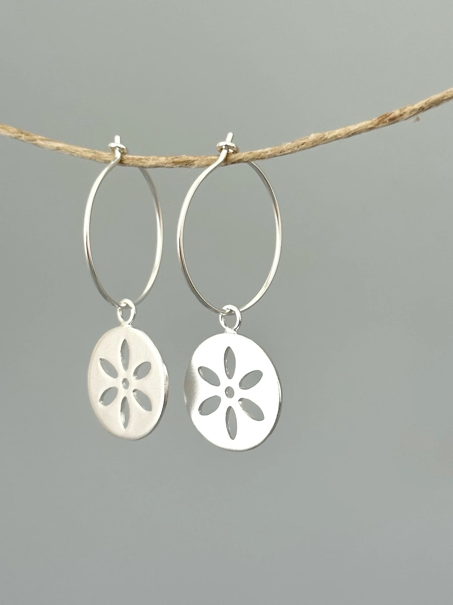 Silver Flower Hoop Earrings