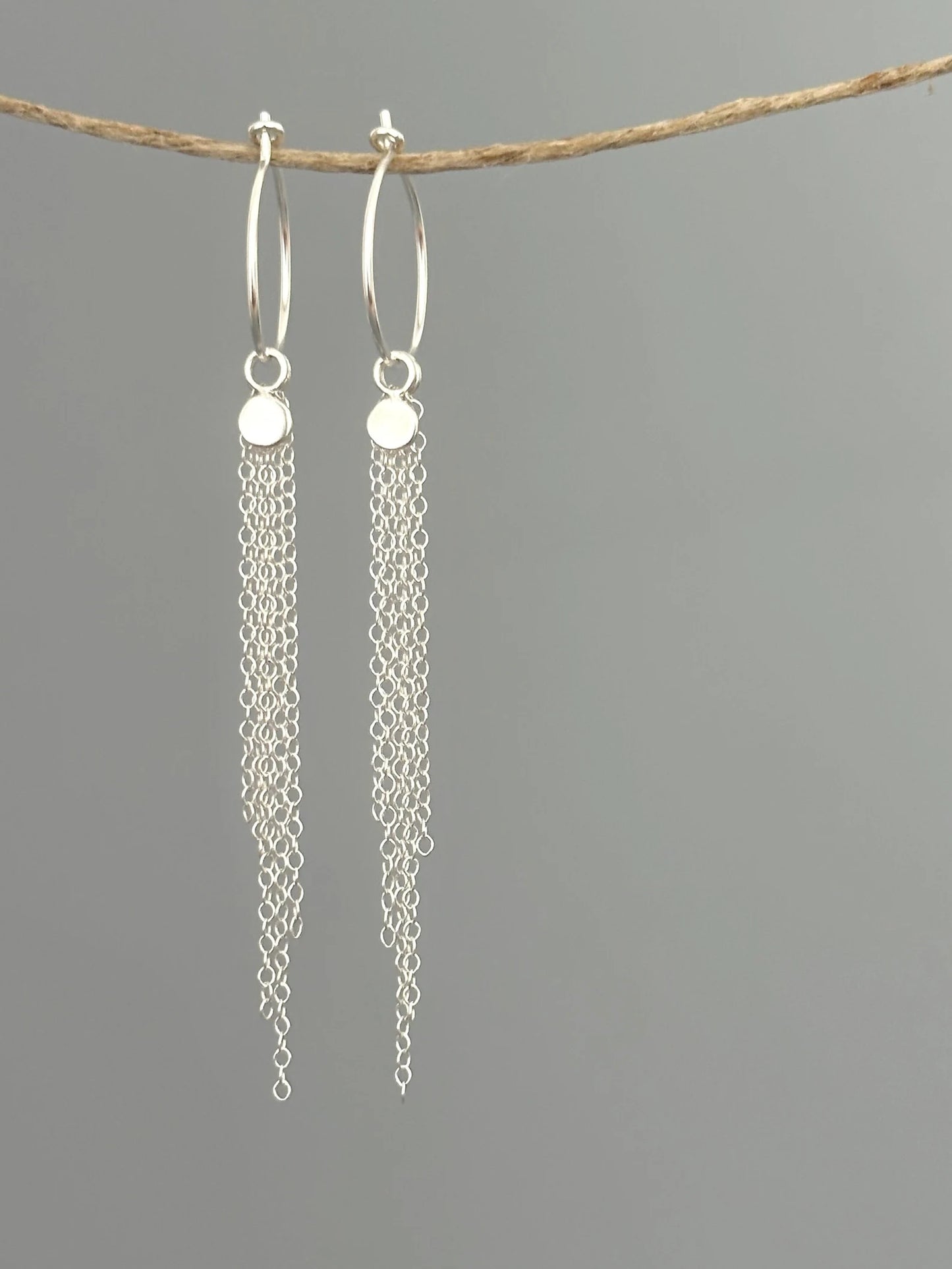 Silver Tassel Loop Earrings