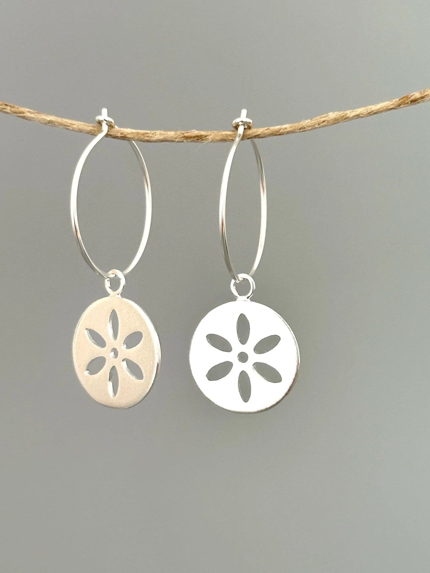 Silver Flower Hoop Earrings