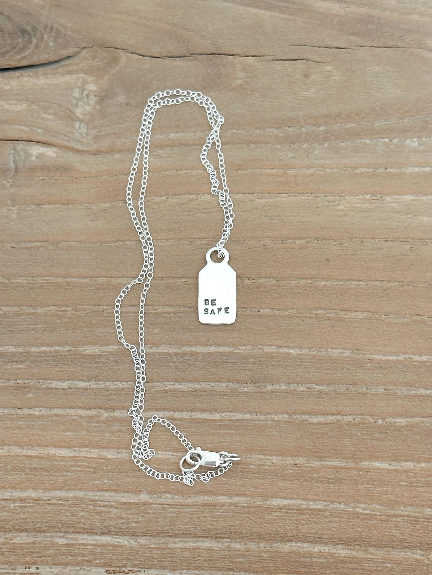 Be Safe Tag Silver Necklace