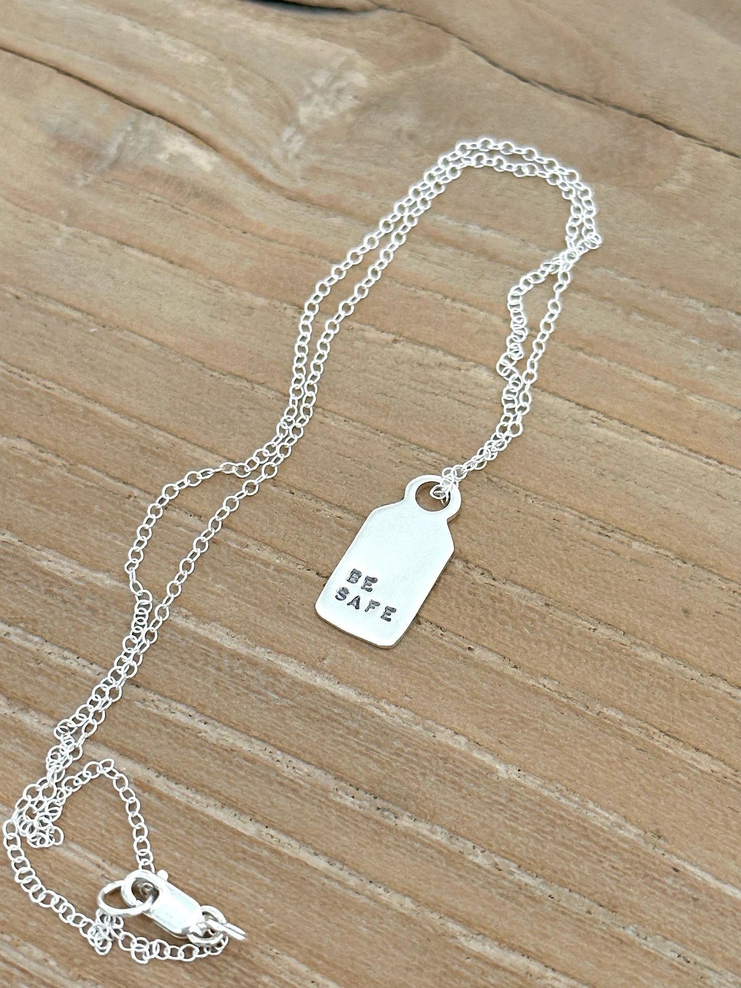 Be Safe Tag Silver Necklace