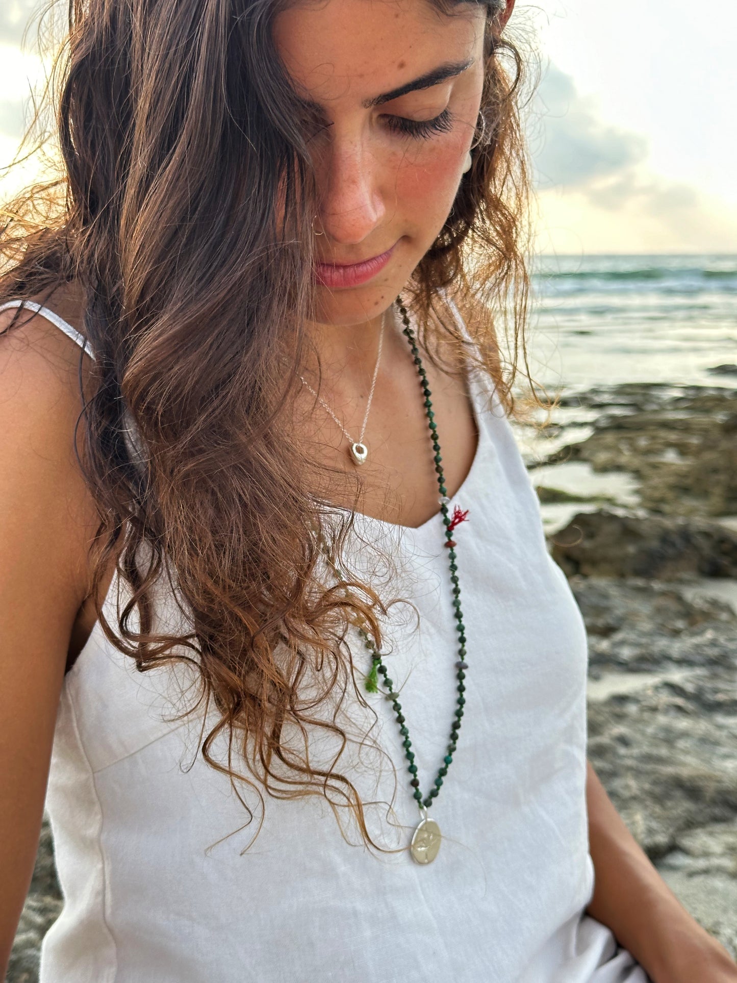 African Turquoise Necklace with Silver Leaf Pendant