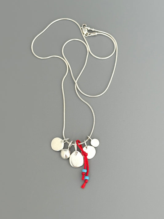 Five Charms Silver Necklace with Red String