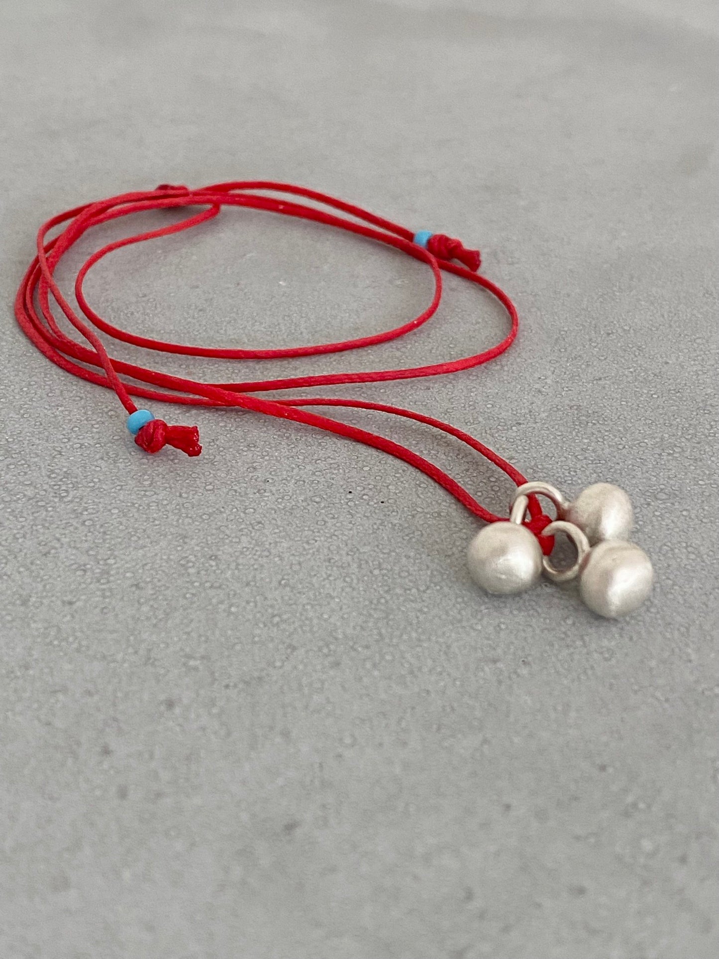 Solid Silver Ball Necklace with Red String