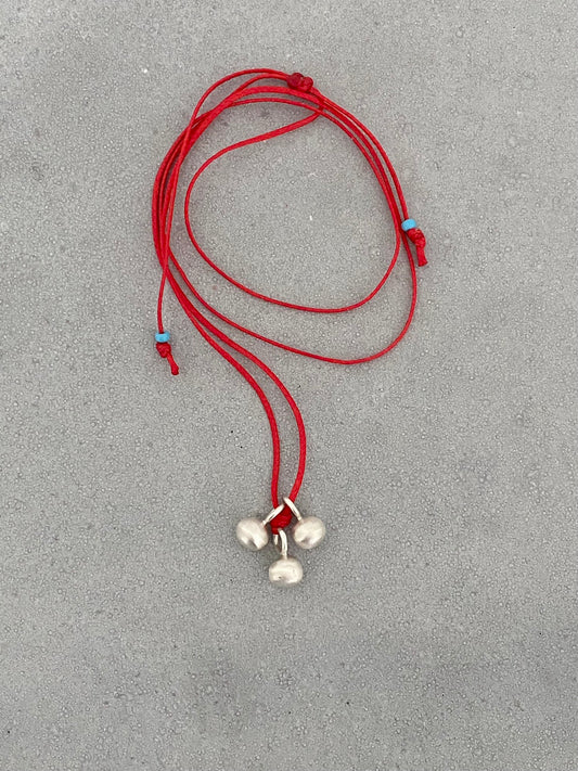 Solid Silver Ball Necklace with Red String