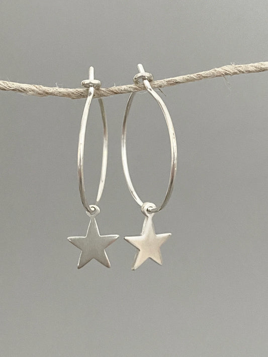 Silver Star Hoop Earrings