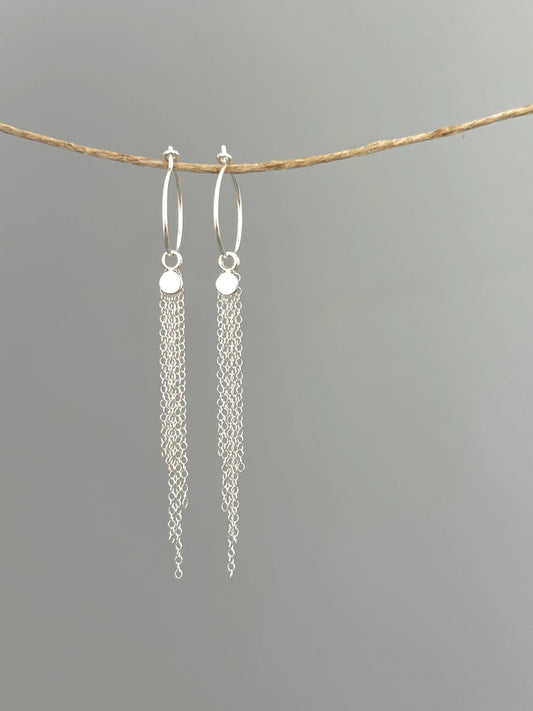 Silver Tassel Loop Earrings