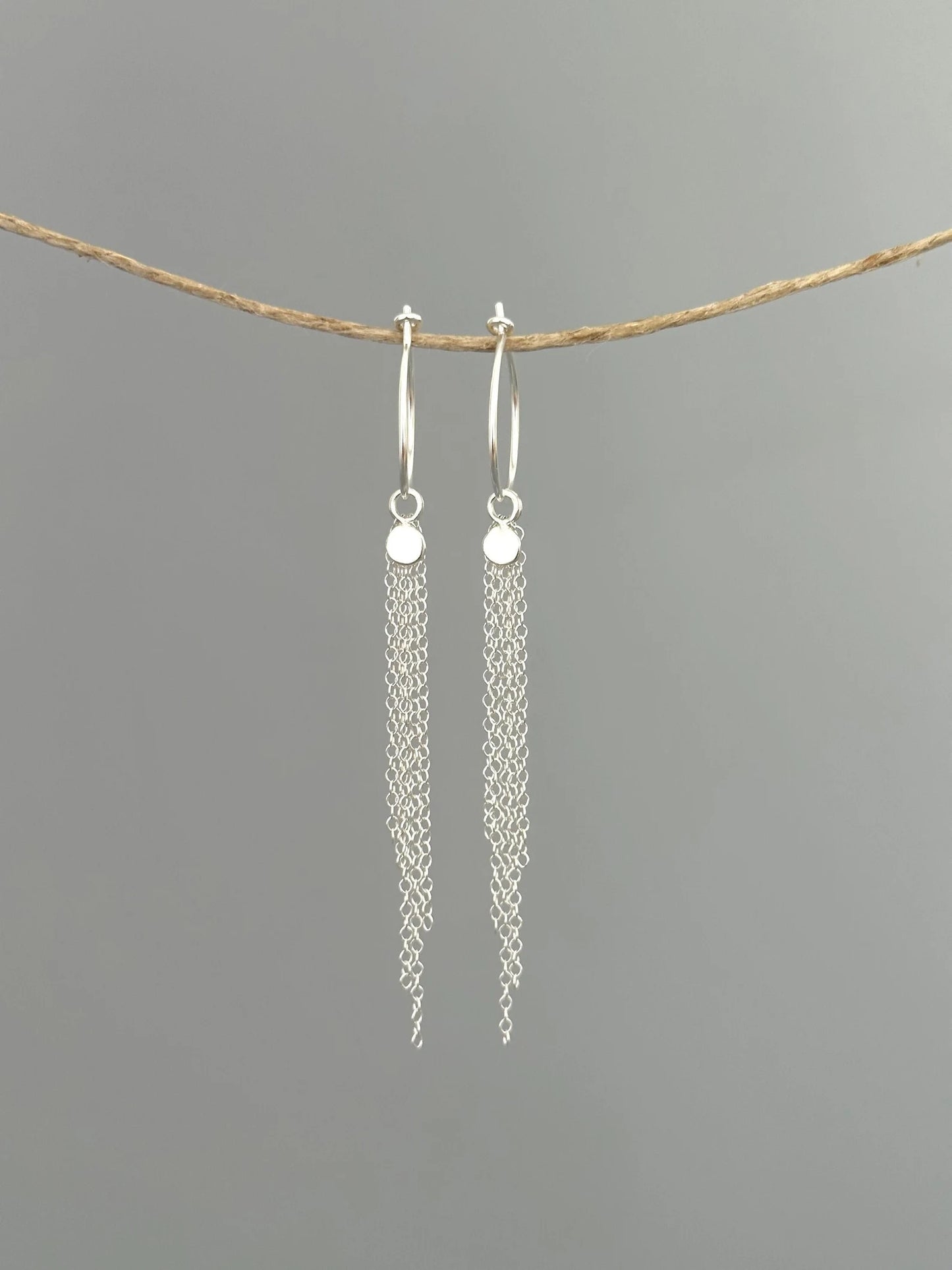 Silver Tassel Loop Earrings