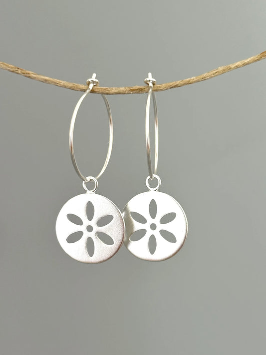 Silver Flower Hoop Earrings