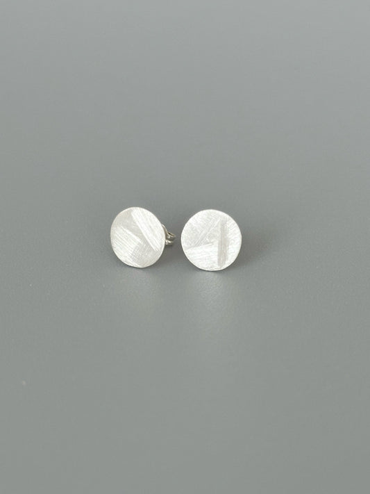 Textured Round Silver Stud Earrings